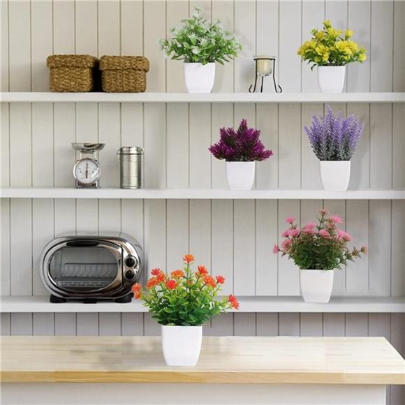 6pcs Artificial Pot Flowers Small Fake Plants with Pot Mini Potted Plants Decor - Picture 6 of 7